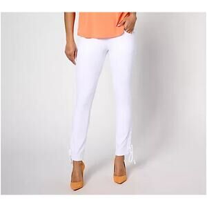 1X WHITE A636550 Women with Control Prime Stretch Denim Regular Lace-Up Pants